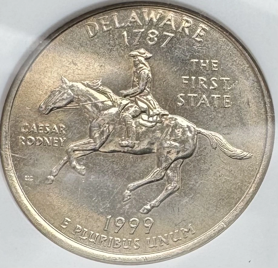 Uncirculated-1999-D-Delaware-Rotated-Dies-But-The-Yellow-Color.